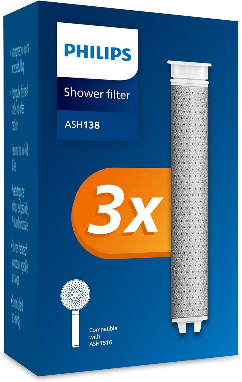 Philips Shower Filter Replacement Pack of 3 - Removes Chlorine and Large Particles - Image 1